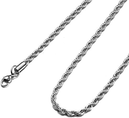 Bestelly Rope Chain Necklace Stainless Stee Necklace Men Women Jewelry