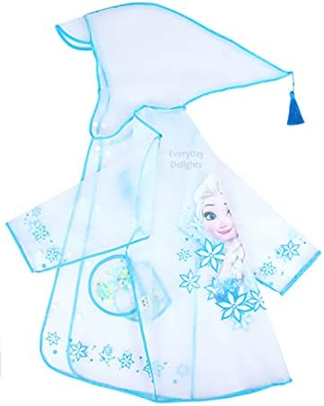 Disney Frozen Elsa Hooded Raincoat Rain Jacket Poncho Outwear with Tassel for Girls Kids Children