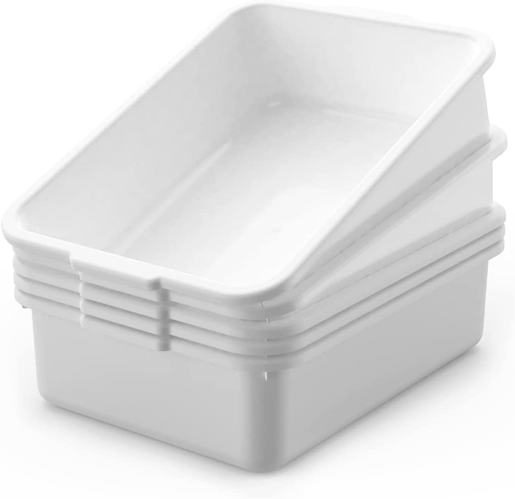 5-Pack Commercial Bus Tubs Box/Tote Box, White Plastic Storage Bin with Handles/Wash Basin Tub (8 Liter)