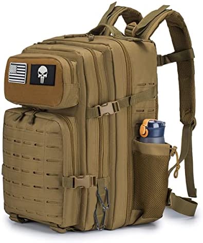 COSCOOA Tactical Military Backpack for Man, 45L Waterproof Army Assault Pack Rucksack Hiking Laptop Backpack 3 Day Bug Out Bag, Includes Two Flags and Two Carabiner