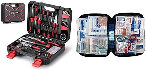 Eastvolt 128-Piece Home Repair Tool Set, Black + Red (ASK01) & First Aid Only 298 Piece All-Purpose First Aid Emergency Kit (FAO-442)