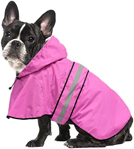 Ezierfy Waterproof Dog Rain Coat – Reflective Adjustable Pet Raincoats Jacket, Lightweight Dog Hooded Poncho Rain Coats for Small to X- Large Dogs and Puppies (Pink, Medium)