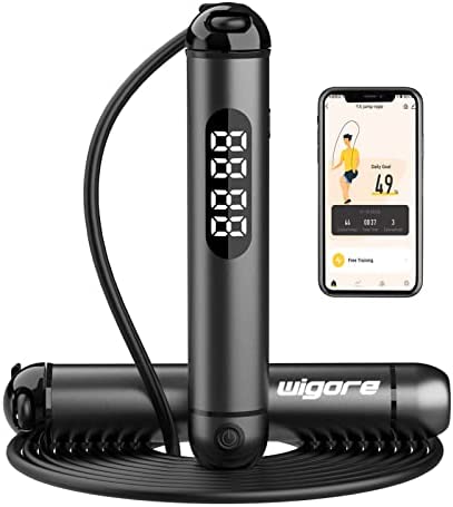 wigore Jump Rope, Smart Jump Rope with smart life APP Data Analysis, Rechargeable Li-Battery built-in Skipping Rope with HD LED Display for Fitness – Fitness gifts for Men, Women, Kids, Girls
