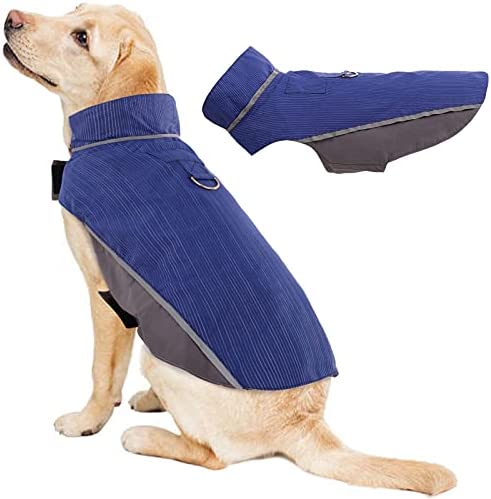 Kuoser Dog Raincoat, Reflective Dog Poncho with Harness Hook, Adjustable Rainwear with Hook&Loop Closure, Waterproof&Windproof Lightweight Outdoor Sports Dog Jacket Vest for Small Medium Large Dogs.