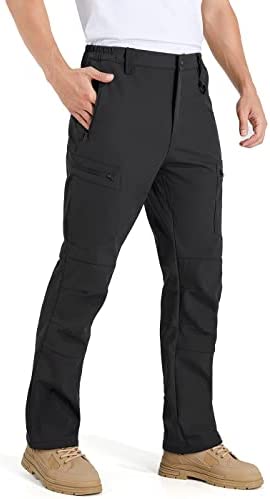 NAVEKULL Men’s Snow Ski Outdoor Pants Fleece Lined Softshell Waterproof Tactical Cargo Pants Hiking Snowboarding Trouser