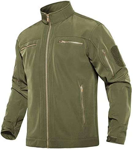 MAGCOMSEN Men’s Tactical Jacket 6 Metal Zip Pockets Water Resistant Fleece Lined Softshell Winter Jacket
