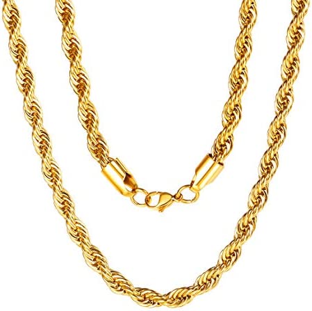 ChainsPro 3/6 mm Box/Wheat/Twist Rope Necklace, Replacement Chain for Pendant/Charm, 18-30 inches, 316L Stainless Steel/18K Gold Plated-Send Gift Box