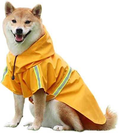 Dog Raincoat Hooded Waterproof Rain Jacket Adjustable Lightweight Rain Poncho with Strip Reflective Orange XX-Large