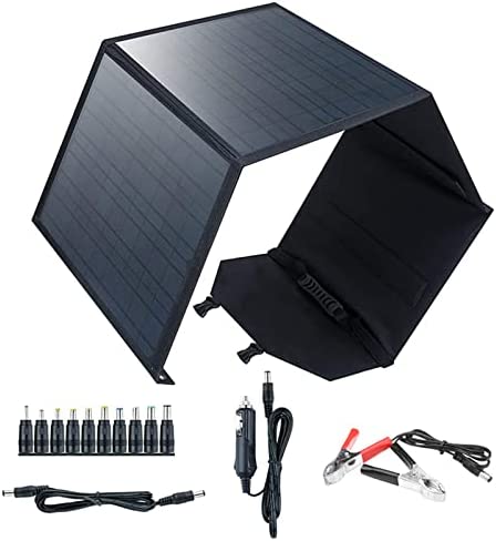 Wttfc 80W 18V Portable Foldable Solar Panel Kit with 2 5V USB + 18V DC Output Ports + Bracket, Monocrystalline Modules Solar Chargers for Generator, Power Stations, RV, Camping, Boat, Tent, Travel