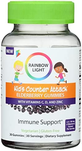 Rainbow Light Kid’s Elderberry Gummies, Immune Support; Vitamin C, D; & Zinc 30ct* Pack May Vary