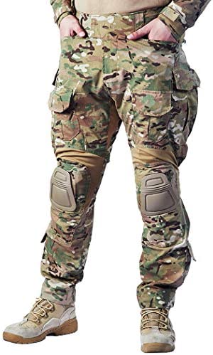 IDOGEAR G3 Combat Pants Multicam Trousers with Knee Pads for Men Tactical Pant Mulitple Pocket Hook-and-Loop Adjuster