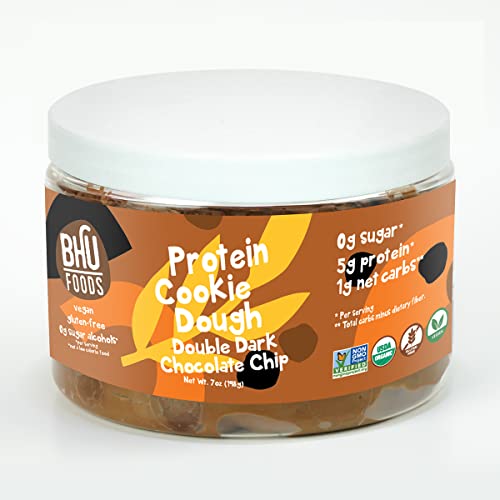 BHU Keto Cookie Dough Snack Jar, Double Dark Chocolate – 1g Net Carbs, 1g Sugar – An Organic & Vegan Dessert Snack free from Grain, Gluten and Dairy (9oz)