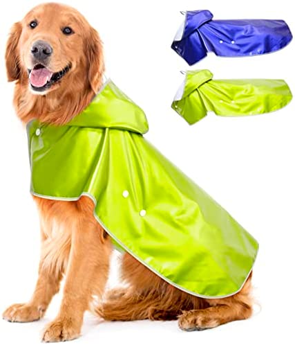 Weesiber Dog Raincoat Waterproof, Reflective Dog Rain Jacket Coat with Transparent Brim Hood, Adjustable Lightweight Puppy Poncho Slicker(Large, Fluorescent Green)