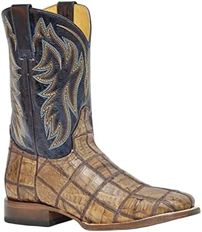 ROPER Men’s Caiman Check Patchwork Exotic Western Boot Wide Square Toe