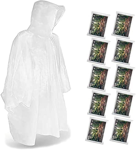 Rain Ponchos, Emergency Disposable Rain Poncho with Drawstring Hood&Waterproof Plastic for Adults&Teens, Clear