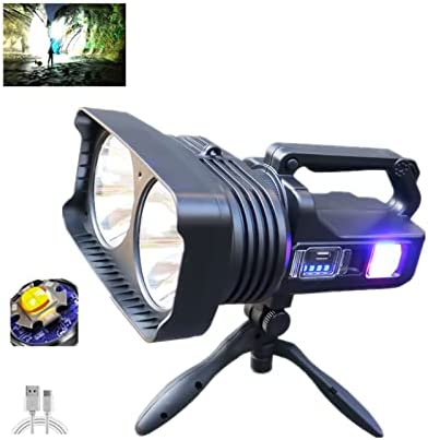Rechargeable Led Flashlights 100000 High Lumens Searchlight,10 Modes Waterproof Handheld Spotlight,XHP50 Tactical Super Bright Large Searchlight with Cob Light and Tripod,for Hunting Boating Camping