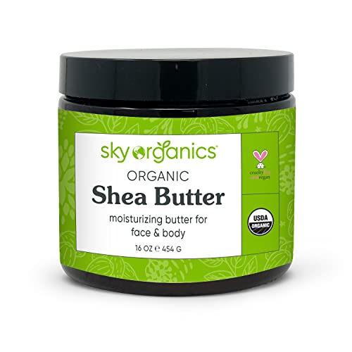 Sky Organics Organic Shea Butter for Body & Face USDA Certified Organic , 100% Raw & Unrefined to Soften, Smooth & Boost Radiance, 16 Oz.