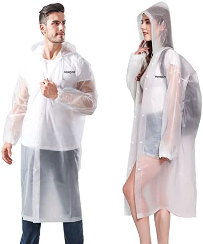 2 Rain Ponchos, Reusable Adults Raincoat with Hoods and Sleeves for Camping, Hiking Travel, Amusement Parks, Concerts