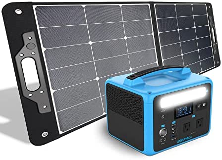 Aispex Portable Power Station, 640Wh Solar Generator with Panels Included, LiFepo4 Battery Generators for Home Use, Camping with 2 AC Outlets 600W, 3 USB, 2 DC, PD60W USBC