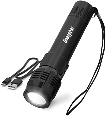 Energizer Rechargeable LED Flashlight X1000, Hybrid Power Capability, Ultra Bright 1000 Lumens, IPX4 Water Resistant, Rugged Aluminum Tactical LED Flash Light (USB Charging Cable Included)