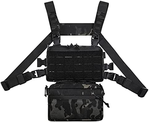 ATZB Tactical Chest Rig 1000D Laser Molle Military Chest Rig EDC EMT Tactical Vest Pack with Tactical Drop Pouch