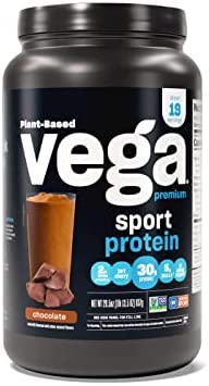 Vega Sport Premium Protein Powder, Chocolate, Vegan, 30g Plant Based, 5g BCAAs, Low Carb, Keto, Dairy/Gluten Free, Non GMO, Pea Protein for Women and Men, 1.8 Pounds (19 Servings)