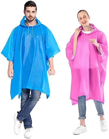 ANTVEE Reusable Rain Ponchos for Adults Women and Men (2 Pack) with Drawstring Hood