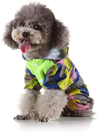 GXLONG Waterproof Camouflage Raincoats for Small Dogs with Hood and Safety Reflective Strips Rain Poncho Pet Clothes Walking(Green,XL)
