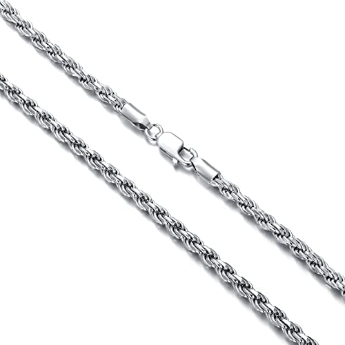 CEKAMA Christmas Jewelry Gifts Authentic 925 Sterling Silver Rope Chain for Men And Women Diamond-Cut Braided Twist Link Chain Necklace Strong and Aafe, Beautiful 1.0MM – 3.5MM, 16″ – 26″