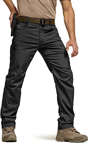 CQR Men’s Flex Stretch Tactical Pants, Water Resistant Ripstop Cargo Pants, Lightweight EDC Outdoor Hiking Work Pants
