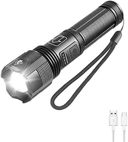 PROFORUS Flashlights High Lumens, 6000 Lumen Super Bright XHP70.2 LED Flashlight USB Rechargeable Tactical Flashlight High Powered Flashlight Torch Zoomable 5 Modes with Power Display and USB Output