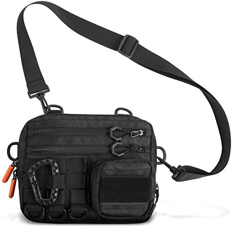 Fitdom Black Small Tactical Messenger Bag For Men. This EDC Has Multiple Ways to Carry as Sling, Shoulder, Crossbody, Waist.