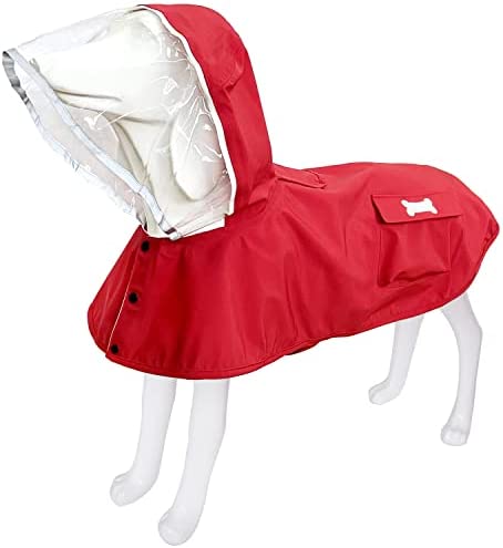 Dog Waterproof Raincoat with Poncho Hoodie, High Reflective Adjustable Pet Rain Jacket with Leash Hole for Small Medium and Large Dogs(Red X-Small)