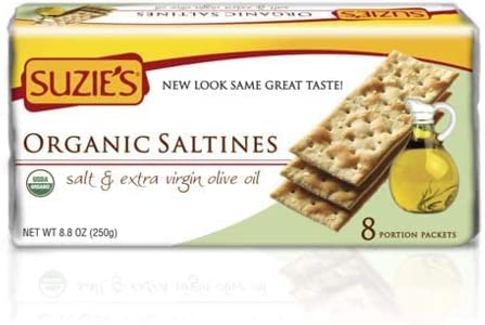 Suzie’s, Organic Saltines Crackers, Salted w/ Extra Virgin Olive Oil, Healthy Gourmet Baked Snack Goodies for Adults & Children – 3 Pack, 8.8oz Each