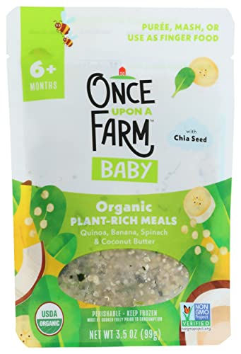 Once Upon a Farm, Frozen, Organic Baby Food, Quinoa, Banana, Spinach & Coconut Butter with Chia Seed Plant-Rich Meal, 3.5 Ounce