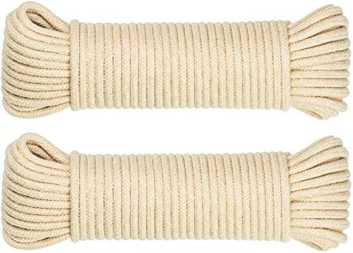 SteadMax 100ft Natural Cotton 3/16 Inch Rope, Heavy-Duty General-Purpose Utility Cord, Clothesline Rope, Ideal for Tents, Hammocks, Halters, Harnesses, Awnings, Outdoors, Sports (2 Pack, 50ft Each)
