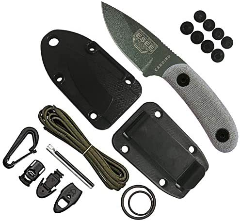 ESEE Knives Olive Drab CANDIRU Fixed Blade Knife with Grey Micarta Scale Handles and Survival Kit