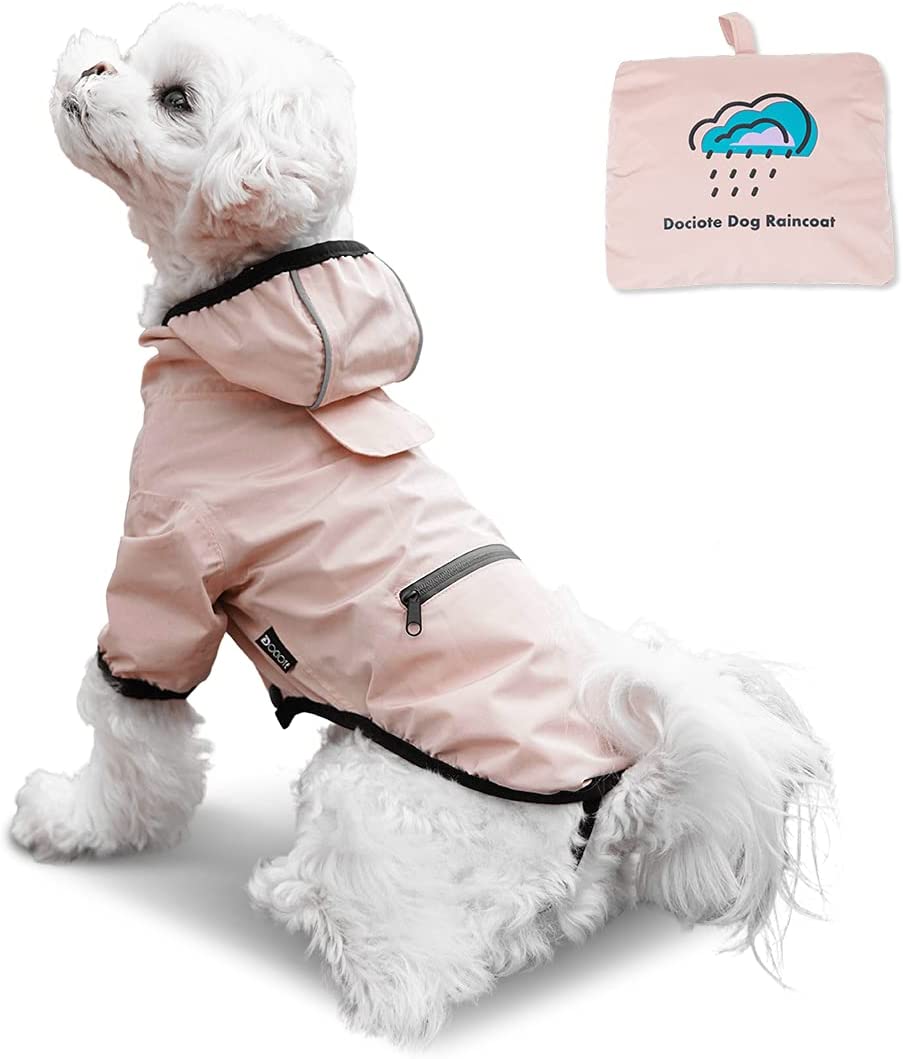 Small Dog Raincoat with Pocket Packable Lightweight – Waterproof Rain Poncho Hoodie Slicker with Leash Hole – Rain Jacket for Small Puppy- Breathable Elastic Straps Button Closure