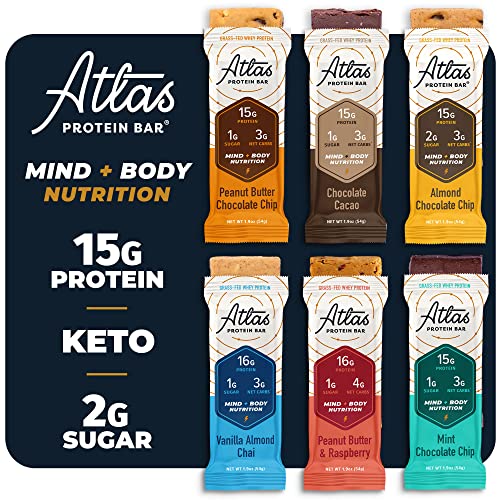 Atlas Mind + Body Keto Protein Bar – Ultimate Variety Keto Bars – Low Carb Protein Bars – High Fiber Bars – Low Sugar Meal Replacement Bars – Organic Ashwagandha (10 Count, Pack of 2)