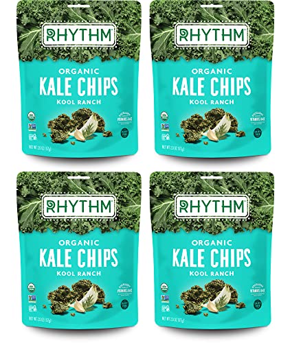 Rhythm Superfoods Kale Chips, Kool Ranch, Organic and Non-GMO, 2.0 Oz (Pack of 4), Vegan/Gluten-Free Superfood Snacks