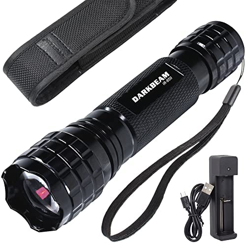 DARKBEAM 850nm Infrared Light Flashlight LED IR Illuminator, Must-Work with Night Vision Gear USB Rechargeable Tactical Torch, Flood/Spot Lights Zoomable for Outdoor Night Observation, Search, Rescue