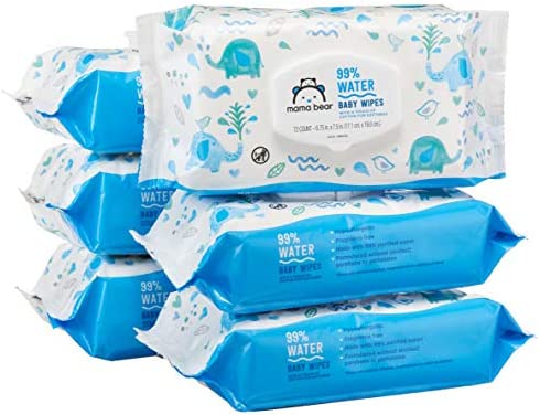 Amazon Brand – Mama Bear 99% Water Baby Wipes, Hypoallergenic, Fragrance Free,72 Count (Pack of 6)