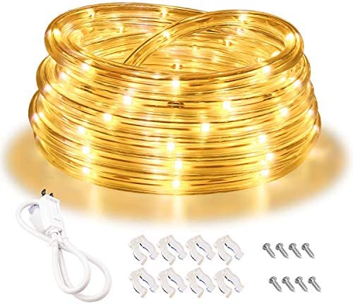 LED Rope Lights, 16ft Warm White Strip Lights, Connectable and Flexible Tape Lights with Fuse Holder, Clear Thick PVC Jacket and High Brightness Advanced LEDs, Waterproof for Indoor Outdoor Use
