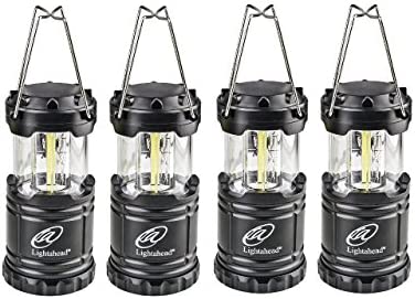 Lightahead Set of 4 Portable Outdoor LED Camping Lantern, Black, Collapsible. Great for Emergency, Tent Light, Backpacking (Without Battery)