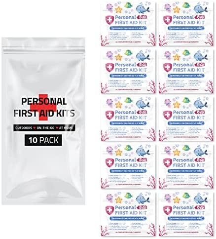 First Aid Emergency Medical Kit Mini and Travel Size – 10 Pack | Great for Kids, Schools, Business, Hiking, Camping | Wound Care Products (Sea Life)