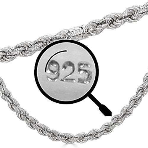 Solid 925 Sterling Silver – 9mm Thick Very Heavy Iced Flooded Out Diamond Cut Rope Chain – Hip Hop Necklace for Men
