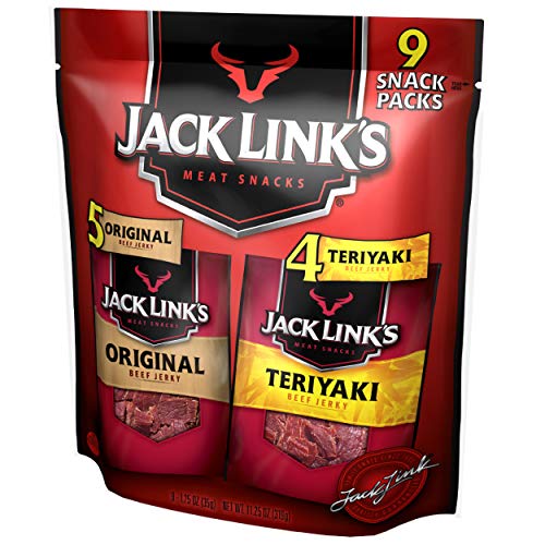 Jack Link’s Beef Jerky Variety Pack Includes Original and Teriyaki Flavors, On the Go Snacks, 13g of Protein Per Serving, 9 Count of 1.25 Oz Bags