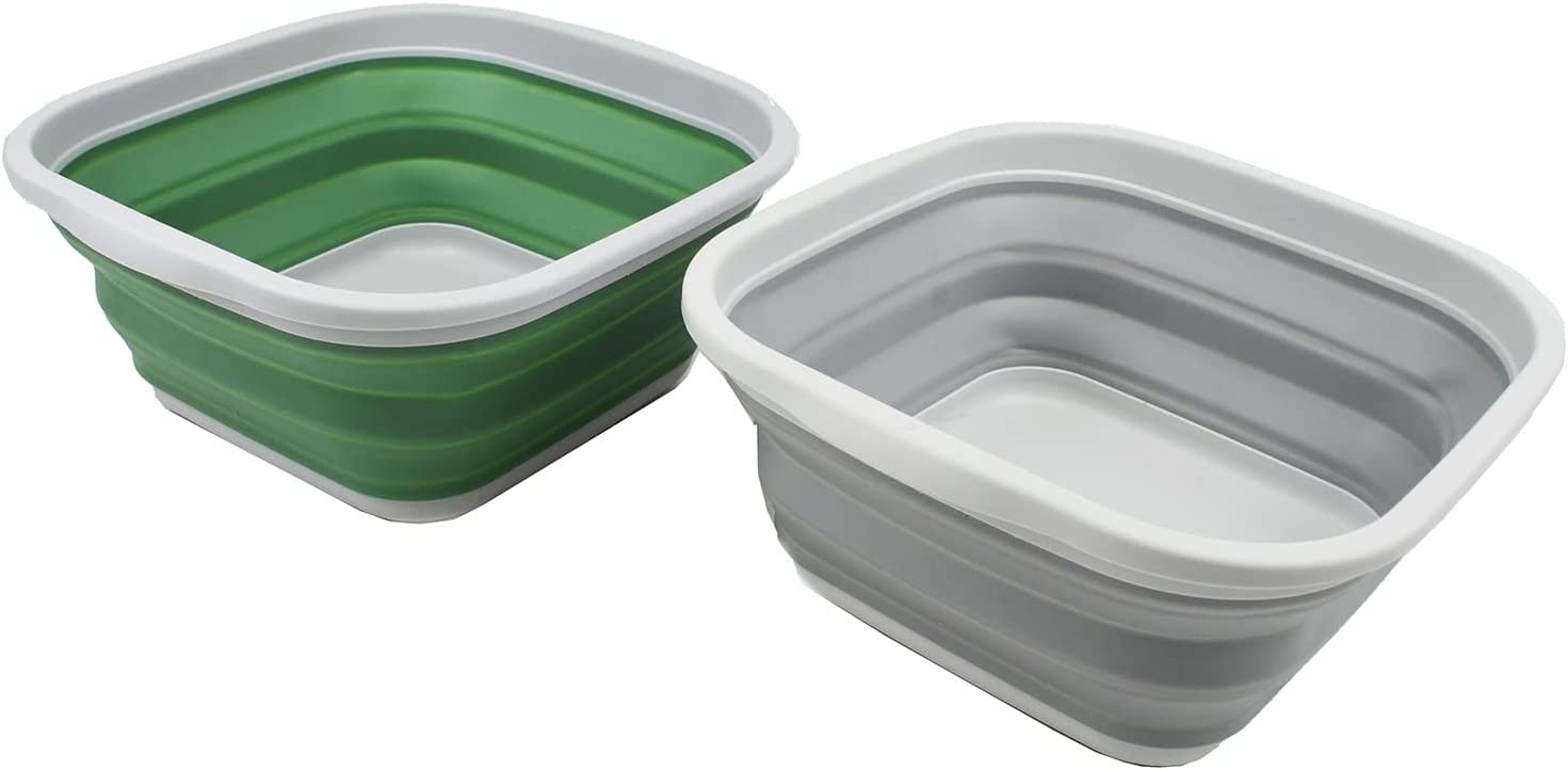 SAMMART 5.5L (1.4 Gallons) Set of 2 Collapsible Tub – Foldable Dish Tub – Portable Washing Basin – Space Saving Plastic Washtub (Grey + Dark Sea Green)