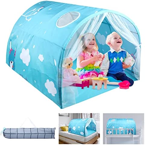 Number-one Play Tents for Girls Boys Cute Rabbit Bed Tents for Kids Portable Pop Up Baby Toddlers Playhouse with Double Net Curtain & Carry Bag for Bedroom Decor Indoor Games, 140x100x80cm (Blue)