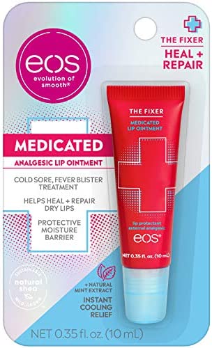 eos Medicated Lip Balm – The Fixer | Lip Care to Repair and Protect Chapped and Dry Lips | Instant Cooling and Pain Relief with Natural Ingredients | 0.35 oz
